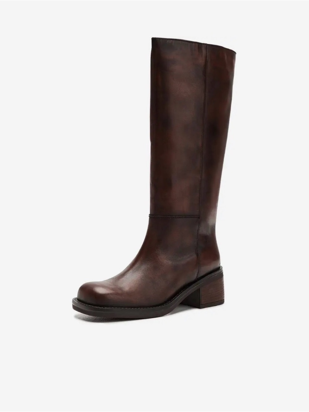 Free People Dana Tall Brown Leather Block-Heel Riding Boot